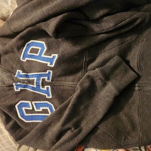 GAP Kids Charcoal Zip-Up Sweatshiry with Blue Lettering